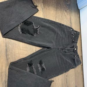 high waist wide leg distressed ripped jeans